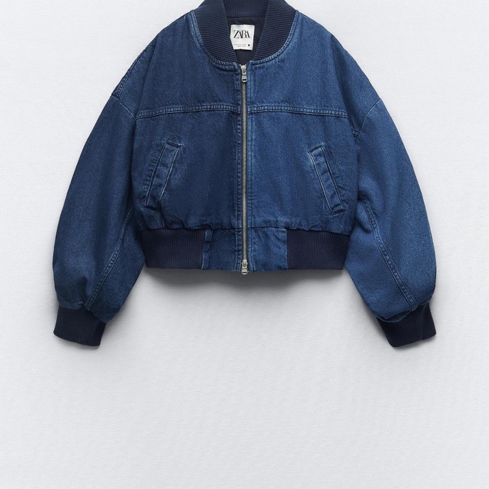 ZARA cropped mixed denim bomber jacket